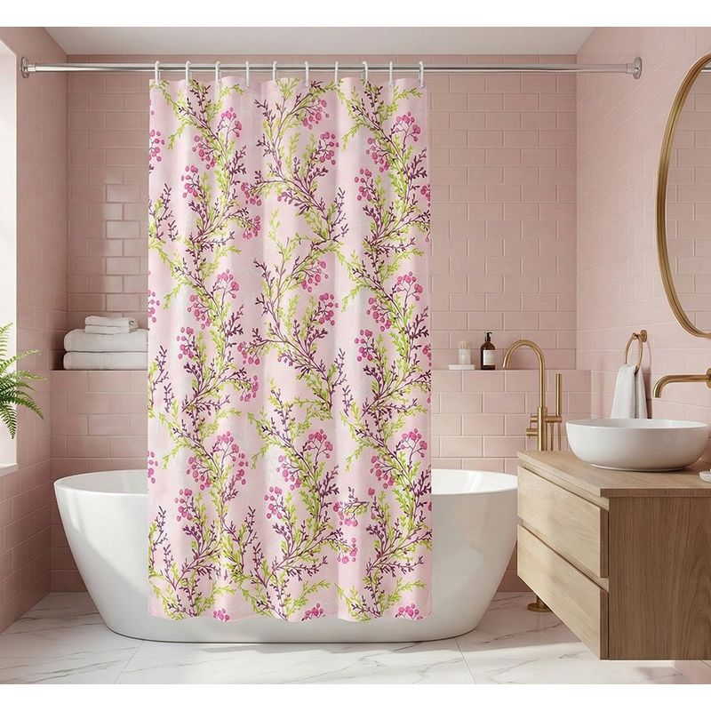 Cortina para Baño con Ganchos de 180 x 180 cm Diseño Floral Multicolor