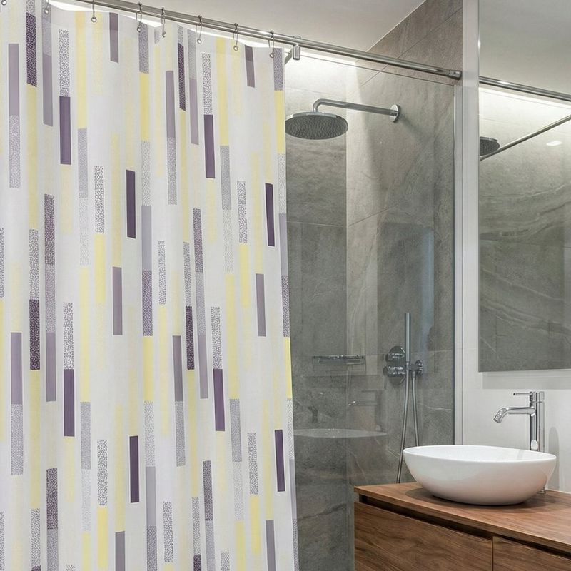 Cortina de PEVA para Baño Diseño de Líneas con Ganchos
