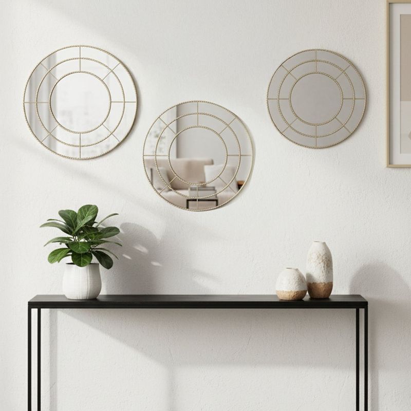 Espejos Decorativos Redondos Dorado 3 Pzas