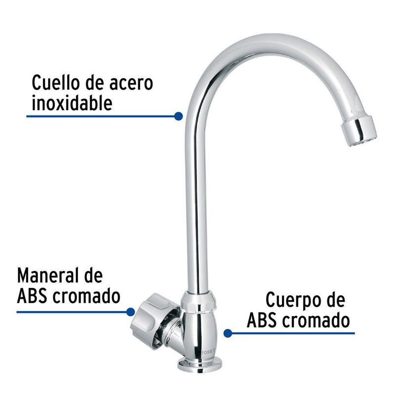 Grifo Individual Para Lavaplatos Foset Basic Cuello Curvo Cromado
