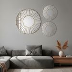 Set de 3 Espejos de Pared Redondos Decorativos con Marco Dorado