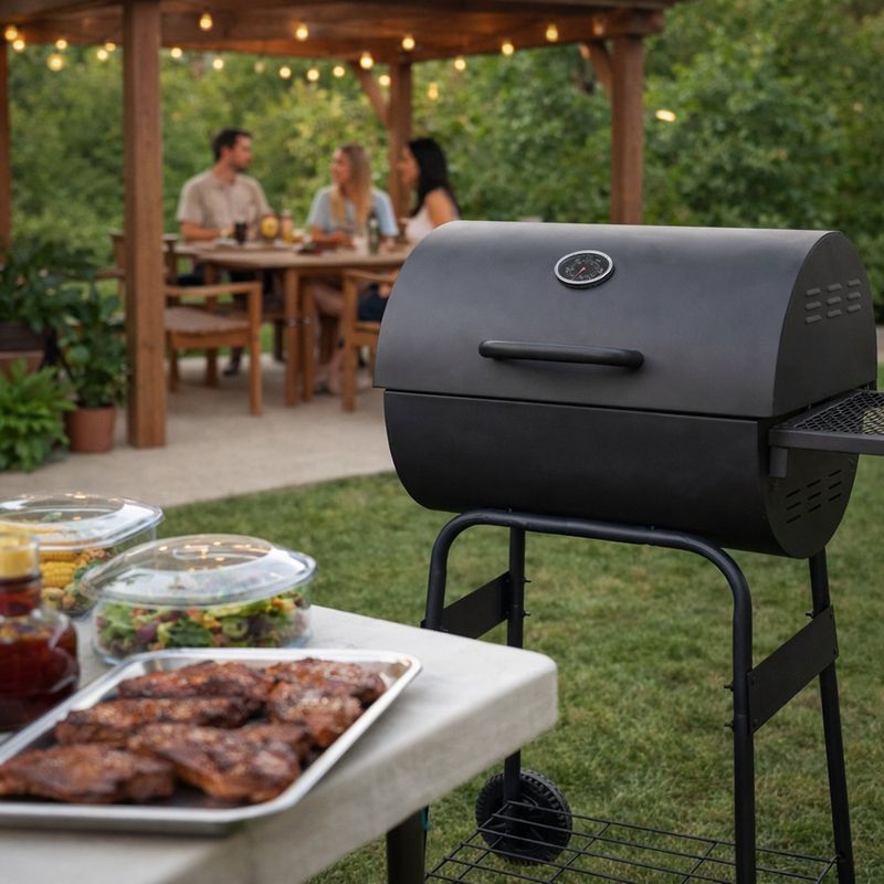 Churrasquera a Carbón Tipo Barril con Mesa Lateral de 77.5 x 49.5 x 100 cm