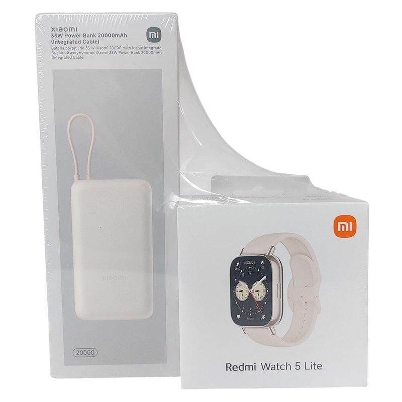 Combo Xiaomi Redmi Watch 5 Lite Beige + Power Bank 20000mAh Dorado