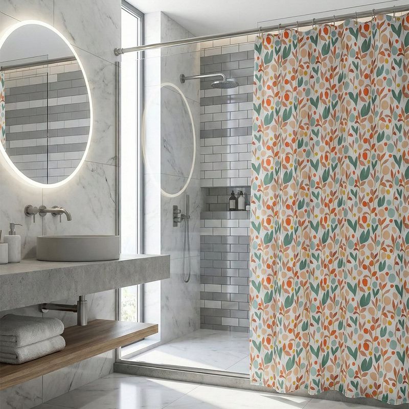 Cortina con Ganchos para Baño de 180 x 180 cm Diseño Floral Colorido