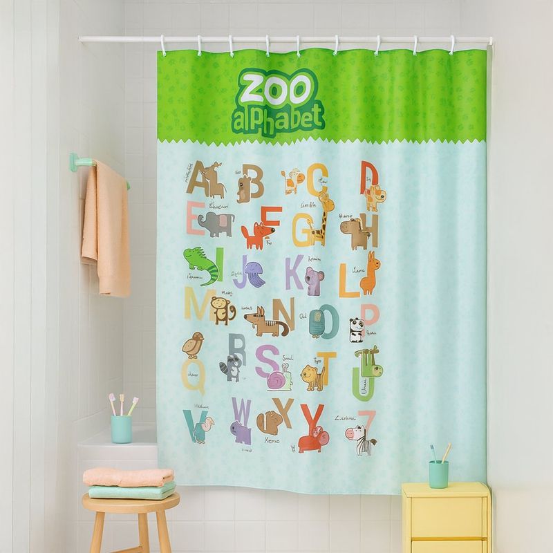 Cortina de Baño con Ganchos Diseño Alfabeto Infantil