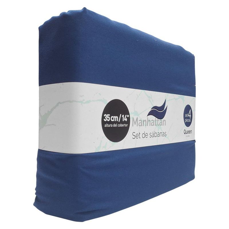 Set de 4 Sábanas Azul Navy Queen