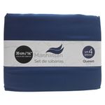 Set de 4 Sábanas Azul Navy Queen