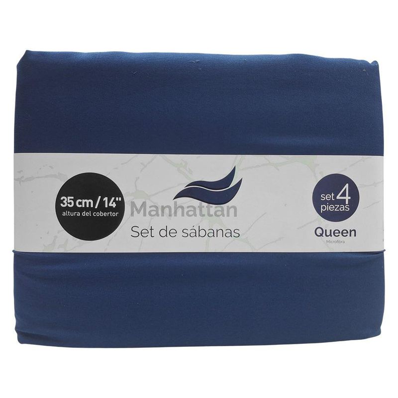 Set de 4 Sábanas Azul Navy Queen