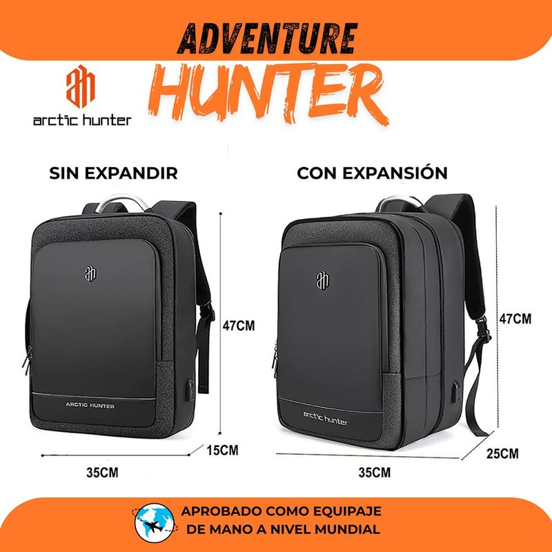 Mochila Adventure Hunter Color Negro con Gris