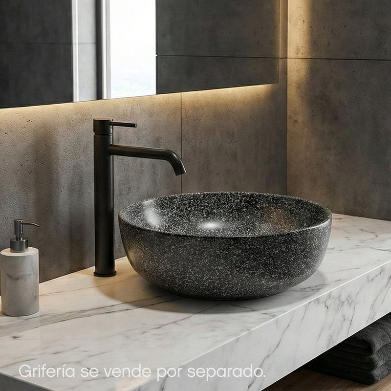 Lavamanos de Sobreponer Cerámico Negro Acabado Granito
