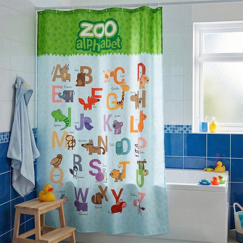 Cortina de Baño con Ganchos Diseño Alfabeto Infantil