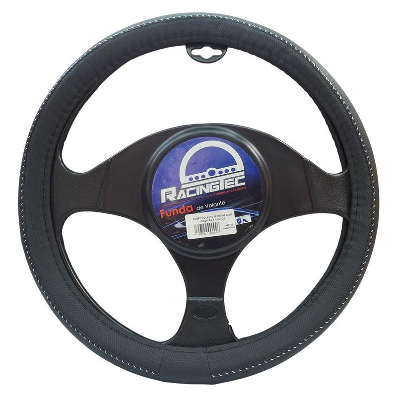 Cubre Volante Racingtec Premium con Costura y Puntos Color Negro