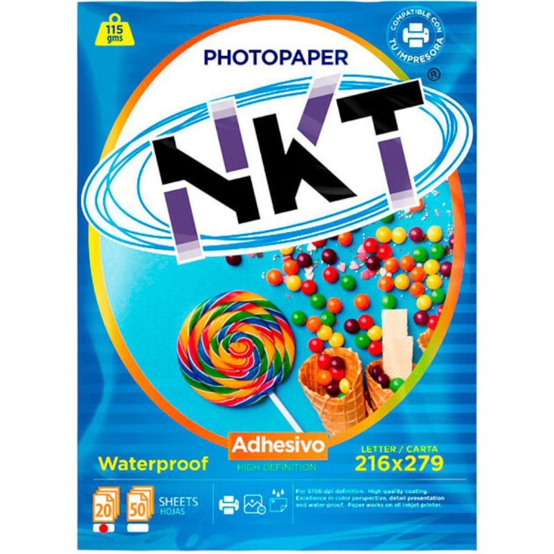 Papel Adhesivo Glossy de 115 G Tamaño Carta de 20 Hojas