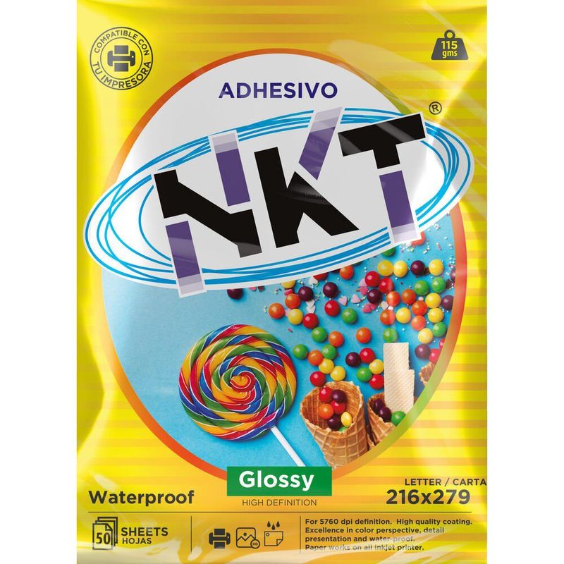 Papel Adhesivo Glossy de 115 G Tamaño Carta de 50 Hojas