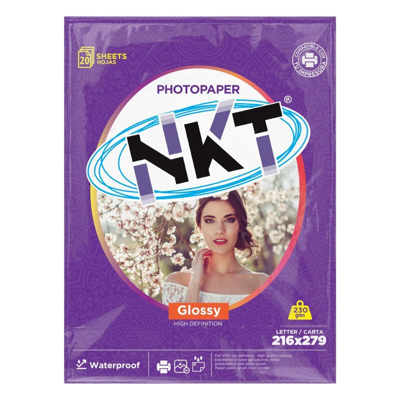 Papel Fotográfico Glossy de 230 g Tamaño Carta de 20 Hojas