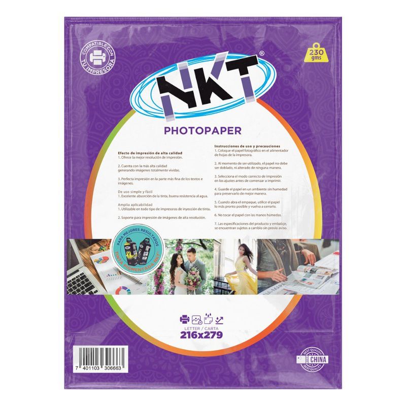 Papel Fotográfico Glossy de 230 g Tamaño Carta de 20 Hojas
