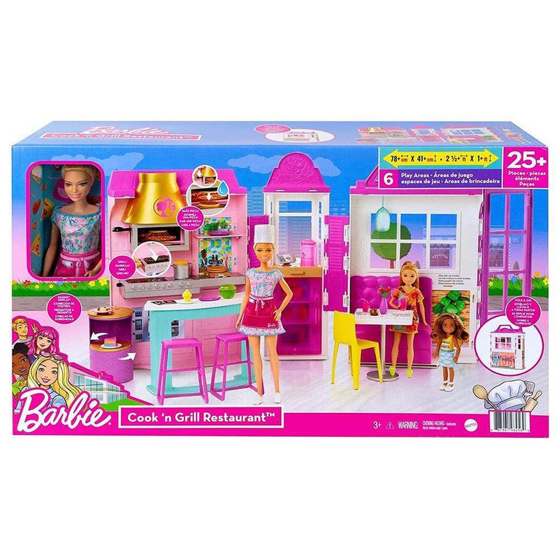 Kit De Restaurante Con Muñeca Cocinando A La Parrilla - Barbie