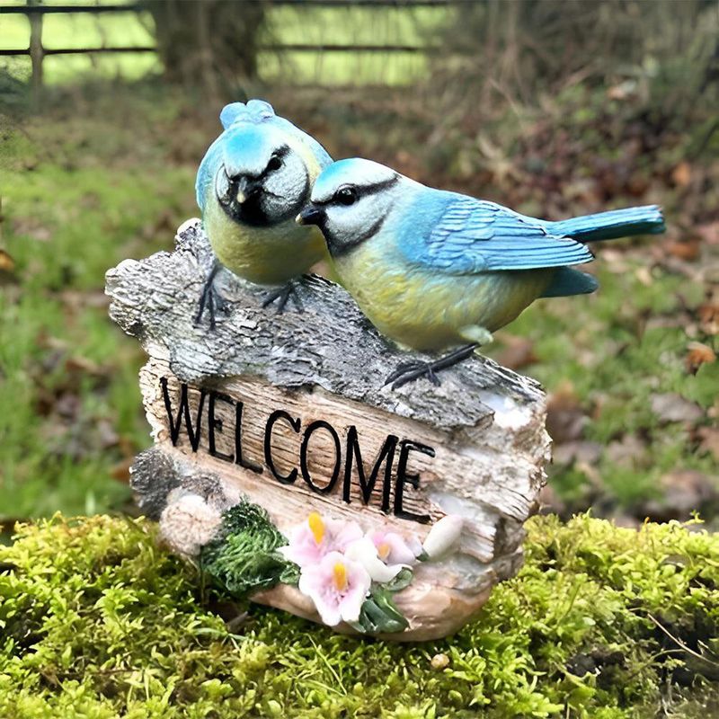 Figura Decorativa Welcome con Pájaros para Jardín