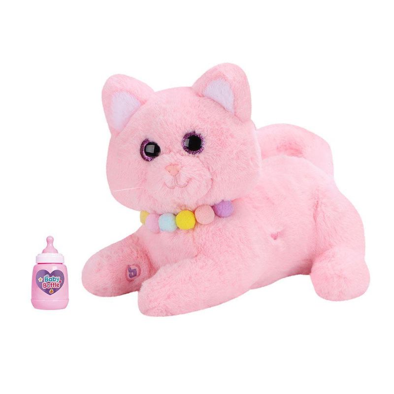 Gato Interactivo de Peluche Color Rosa con Collar Colorido