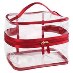 Set de 3 Cosmetiqueras Color Rojo con Estuche Transparente
