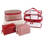 Set de 3 Cosmetiqueras Color Rojo con Estuche Transparente