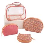 Set de 3 Cosmetiqueras Rosa con Corazones y Estuche Transparente