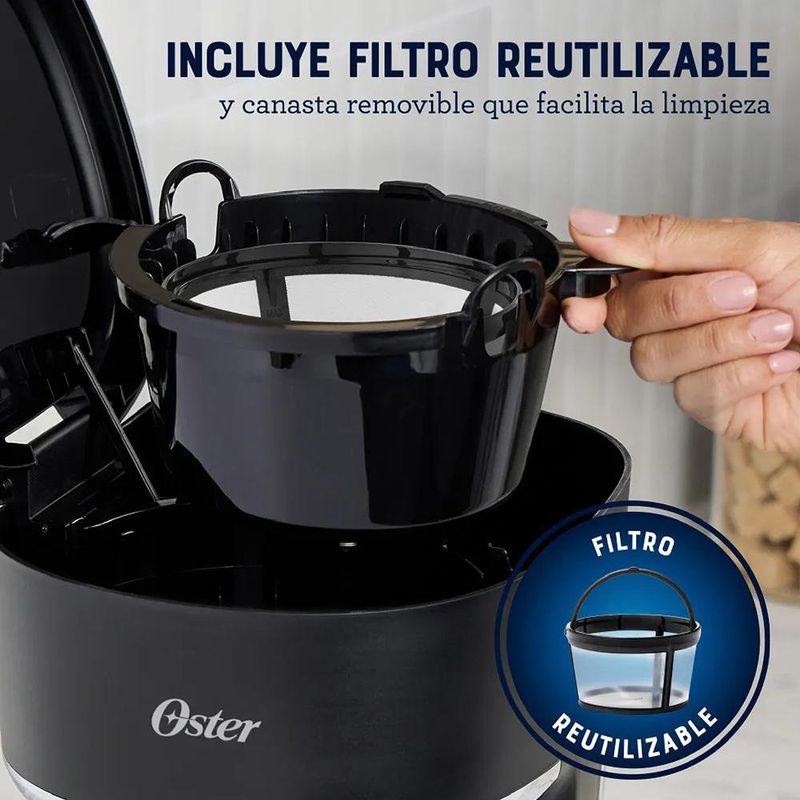 Cafetera Oster de 12 Tazas con Filtro Reutilizable Color Negro