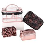 Set de 3 Cosmetiqueras Rosa de Estampado Floral con Estuche Transparente