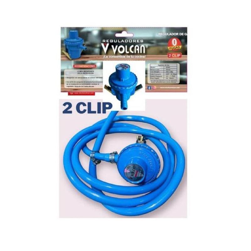Kit Regulador de Gas Volcán 2 Clip con Manguera de 1.5 M y Abrazaderas