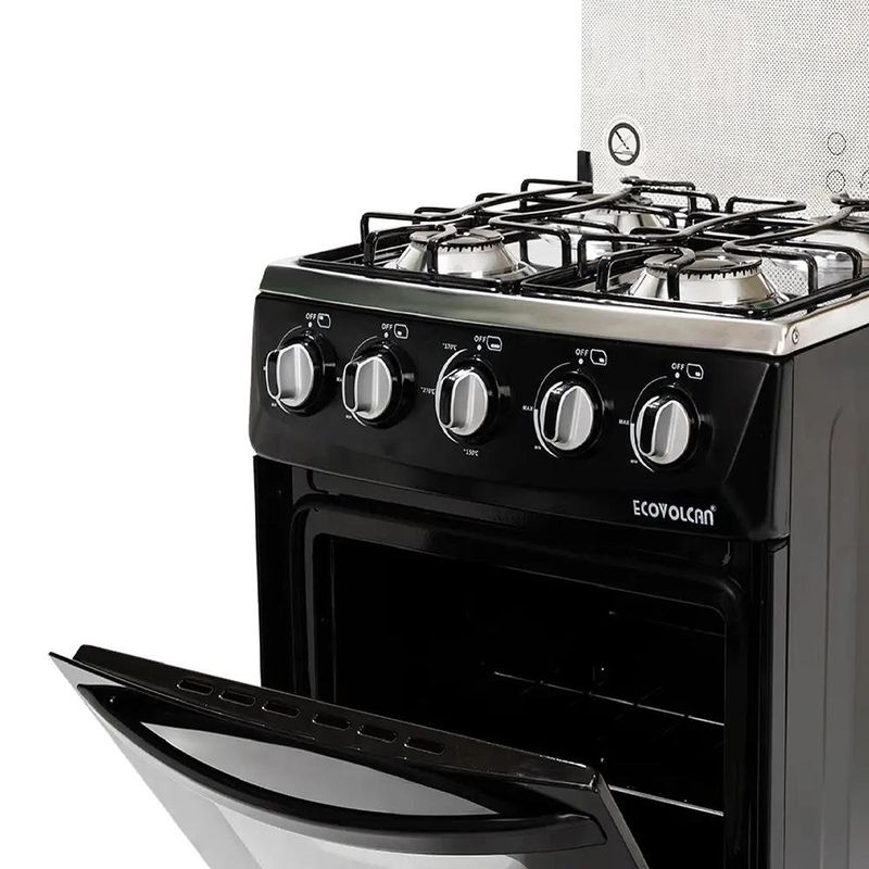 Estufa Ecovolcan con Horno y 4 Quemadores con Cubierta de Acero