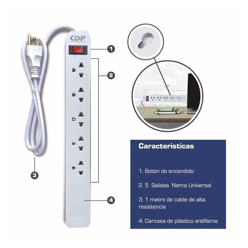Protector Regleta 5 Entradas De 2200 W - Cdp