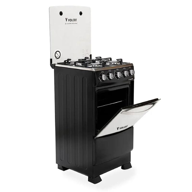 Estufa Volcán de 4 Quemadores con Horno y Cubierta de Acero Inoxidable