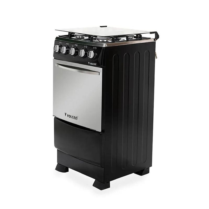 Estufa Volcán de 4 Quemadores con Horno y Cubierta de Acero Inoxidable