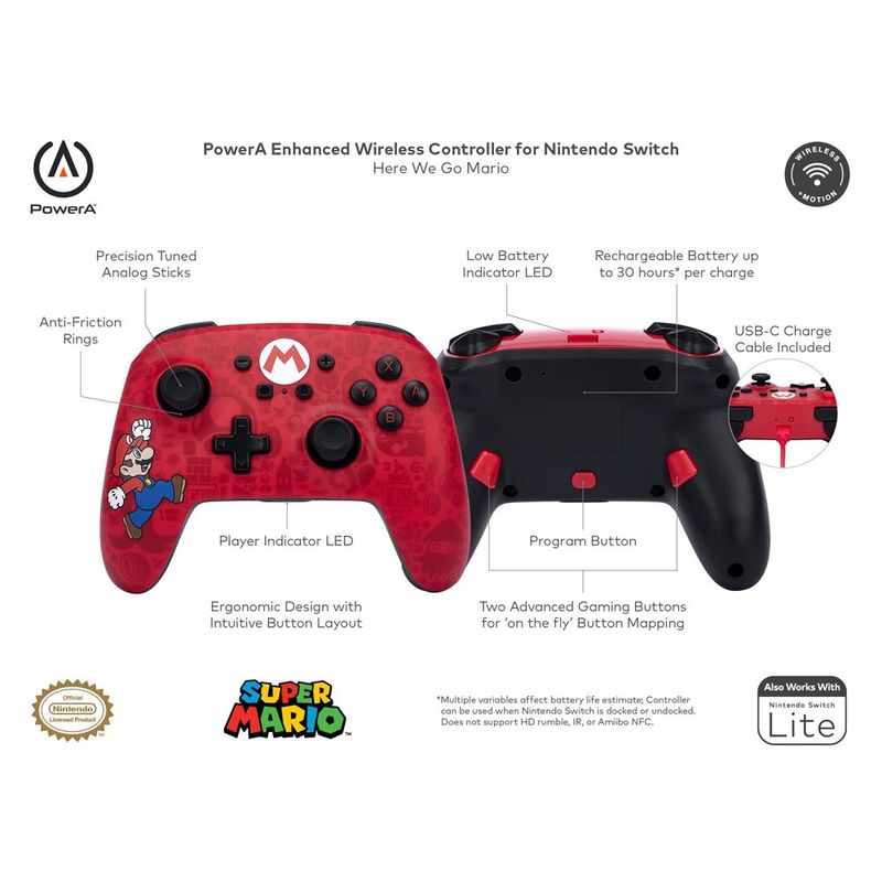 Control Inalámbrico para Nintendo Switch Diseño Mario Here We Go