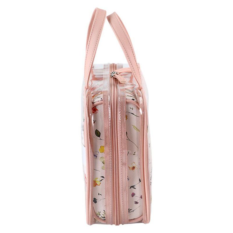 Set de 3 Cosmetiqueras Rosa con Estuche Transparente