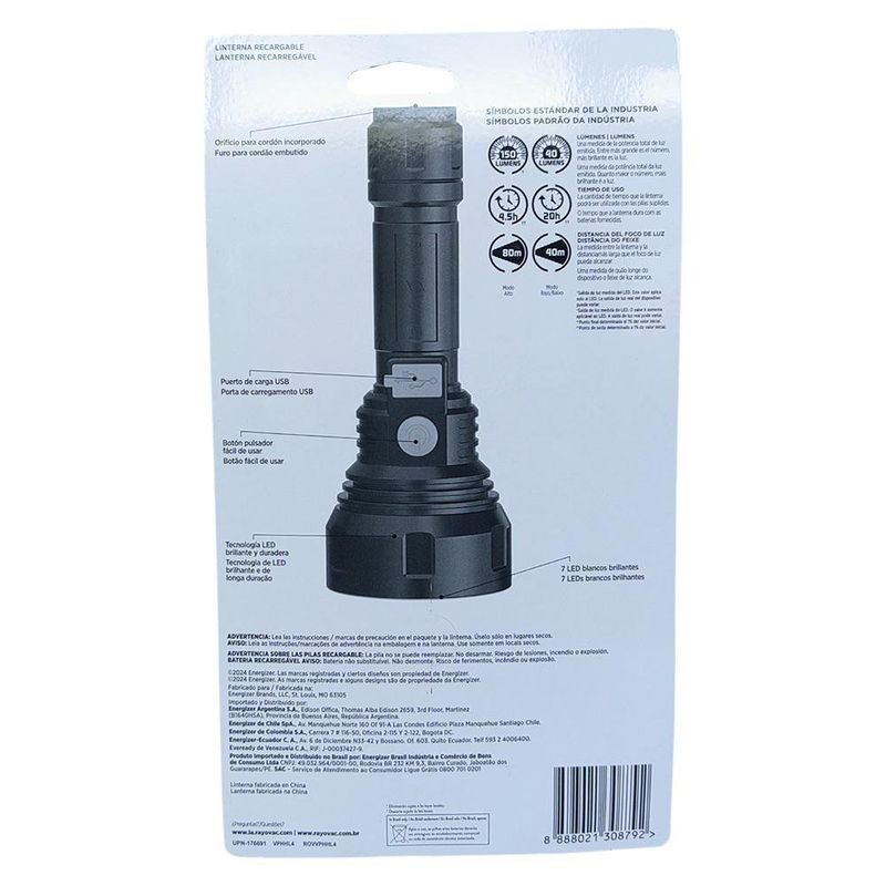 Linterna Recargable LED de Mano 150 Lm