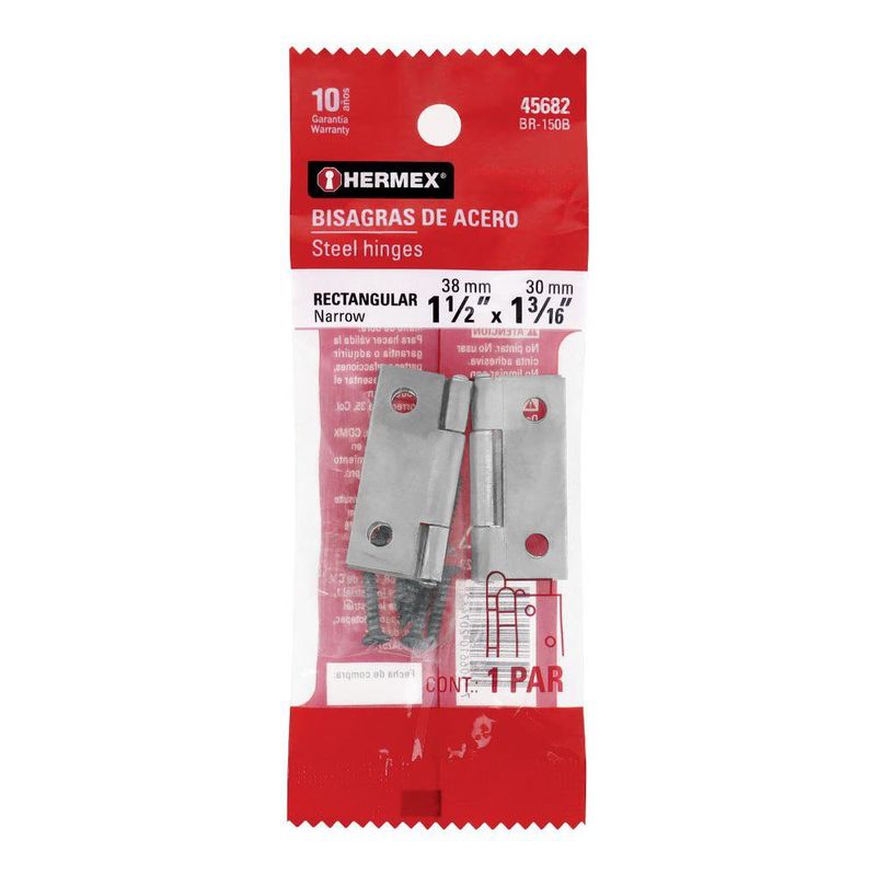 Bisagra Tipo Libro Acero Plateada Rectangular 2 Uds de 1 1/2 Plg