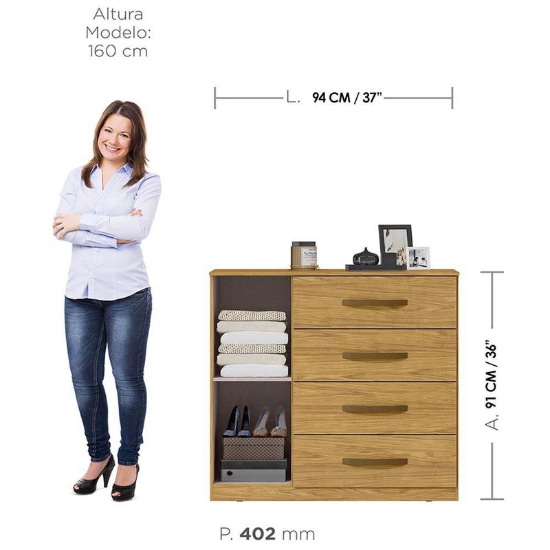 Gavetero Pilar con 4 Gavetas y 1 Puerta Color Café