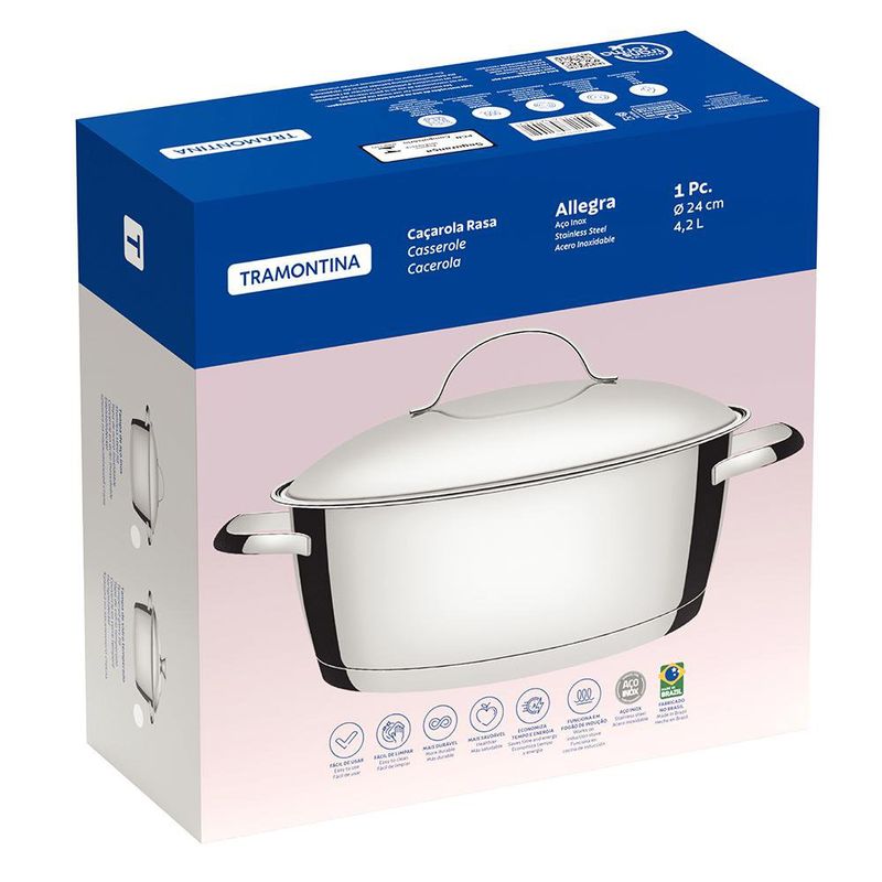 Olla Tramontina Allegra de 24 cm en Acero Inoxidable con Tapa