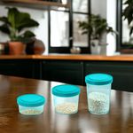 Set 3 Cilindros Plásticos con Tapa Celeste