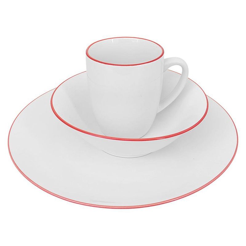 Vajilla Blanca con Borde Rojo 12 Piezas