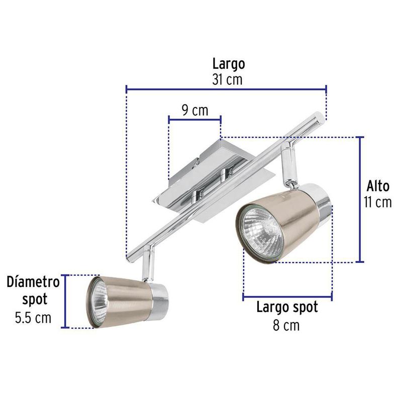 Lámpara Interior para Pared Spot 100W para Sobreponer 2 Luces