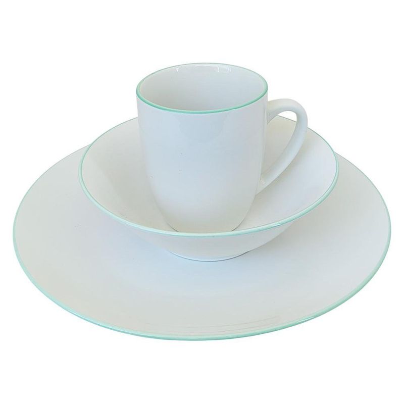 Vajilla Blanca con Borde Verde 12 Piezas