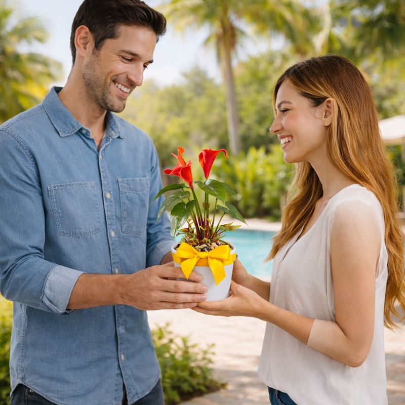 Planta Artificial de Cartuchos Rojos con Maceta Decorativa