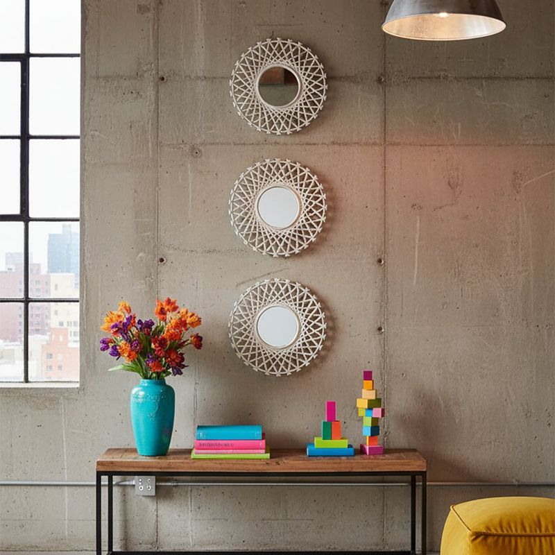 Set de 3 Espejos de Pared 23 cm Plateados con Marco Texturizado
