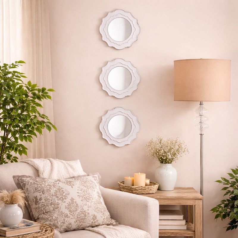 Set de 3 Espejos de Pared Forma de Sol 25 cm Blancos