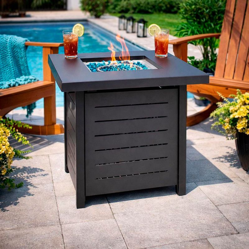 Firepit Cuadrado a Gas Propano para Exterior de 28 Plg