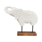 Elefante Decorativo Blanco y Madera con Base 40 cm