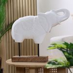 Elefante Decorativo Blanco y Madera con Base 40 cm