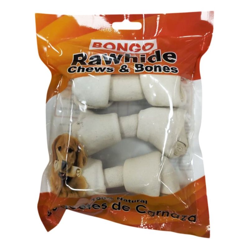 Juguete de Carnaza de Hueso con Sabor Natural de 4 a 5 Plg de 3 Uds